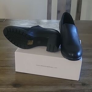 Dream Pairs Women's Black Chunky Slip-on Heel Pump Career Dress Shoe Sz 8.5